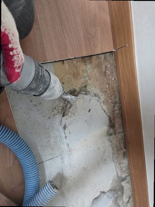 오산 누수탐지 거실 천장에 번진 누수 얼룩과 수분 측정 점검 모습
